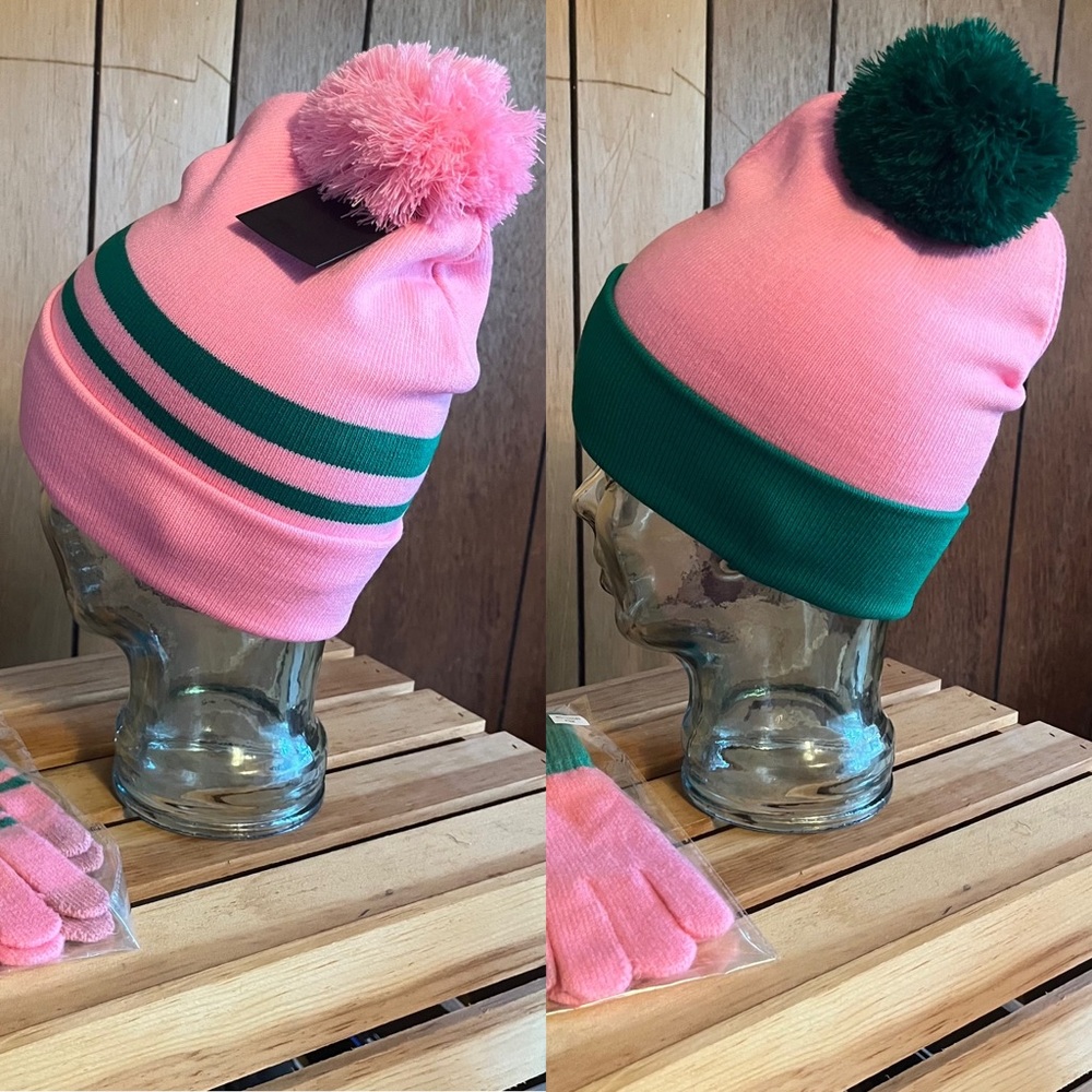 AKA Knit Cap w/ Pink Pom Pom & Matching Gloves - Picture 12 of 12